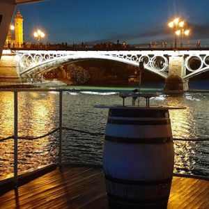 ista-nocturna-desde-un-barco-turístico-al-río-Guadalquivir-en-Sevilla-