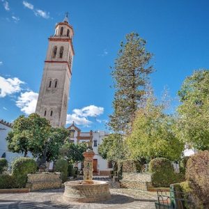Vista de la torre de la iglesia en Lora del R