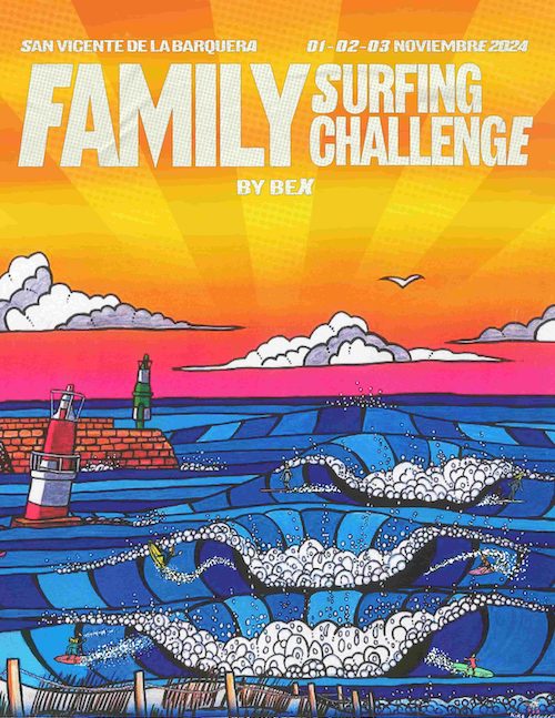Cartel de Family Surfing Challenge en San Vicente de la Barquera en Cantabria